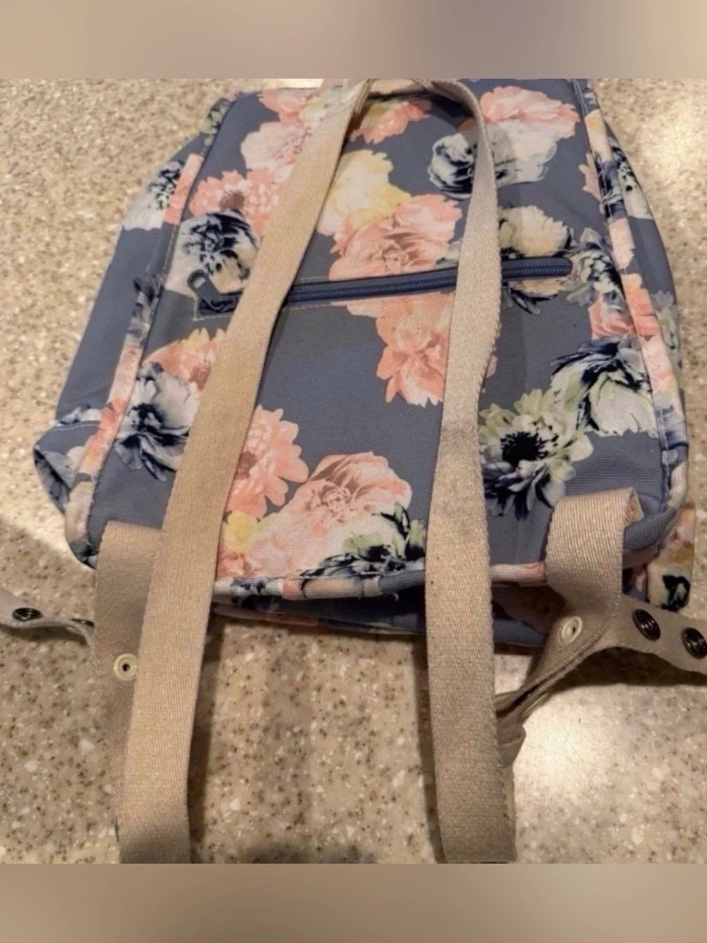 Women’s Floral Drawstring Canvas Backpack - Blue & Pink